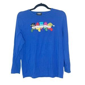 Designer Originals Studio Snowman Women’s Royal Blue Long Sleeve Tee Large